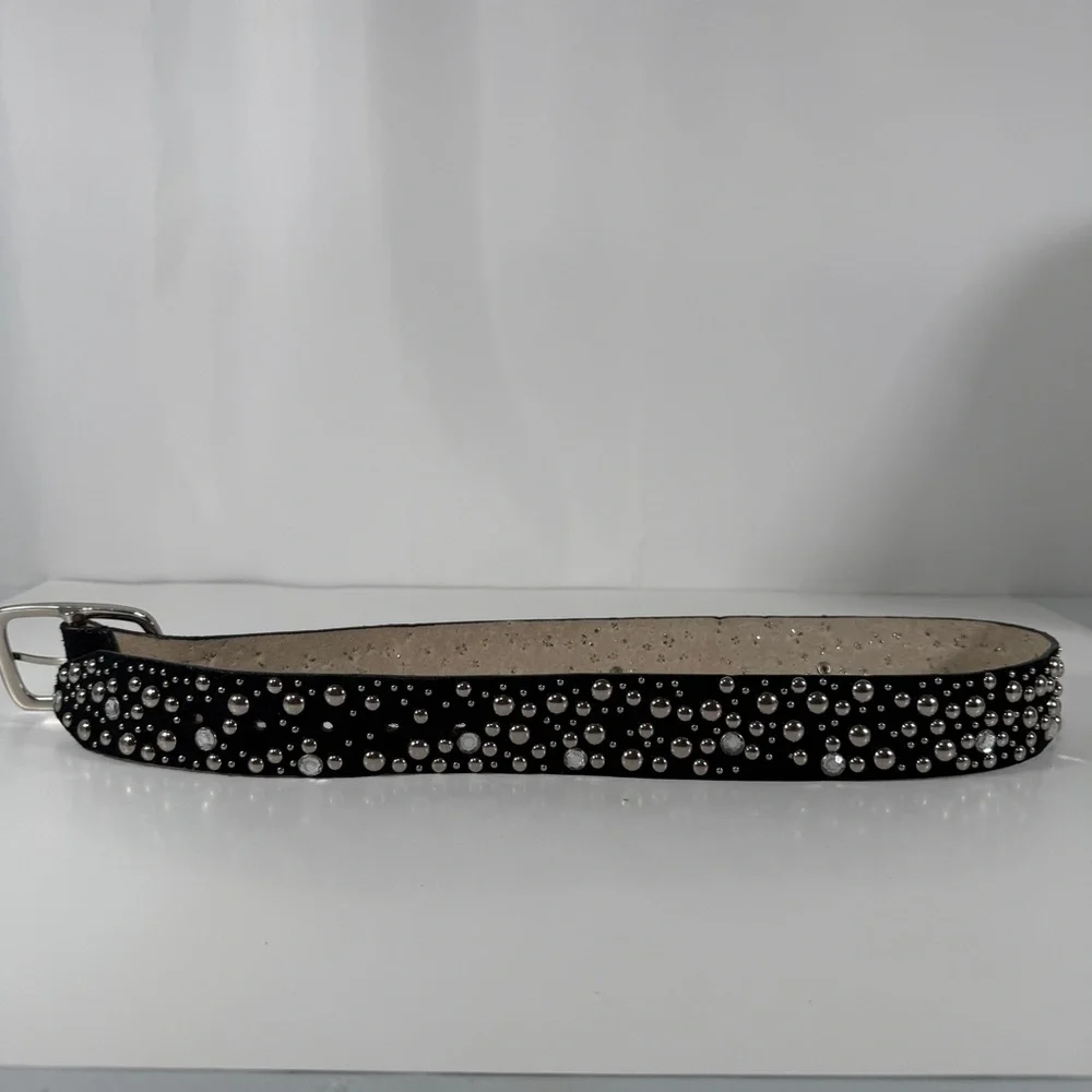 Studded Black Suede Belt with Silver Buckle, size M